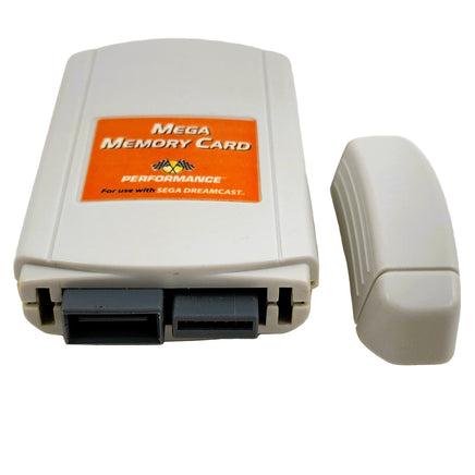 Performance Mega Memory Card 800 Blocks Dreamcast Good Loose - Product Top with Dust Cap Beside it