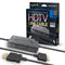RGB HD Link Cable For PlayStation 1 & 2 PS1 PS2 1080P HDMI Upscaling Plug Play Brand New - View Showing Cable, it's Connector Ends, and 4:3 & 16:9 Aspect Ratio Switch, Displayed Next to Retail Box