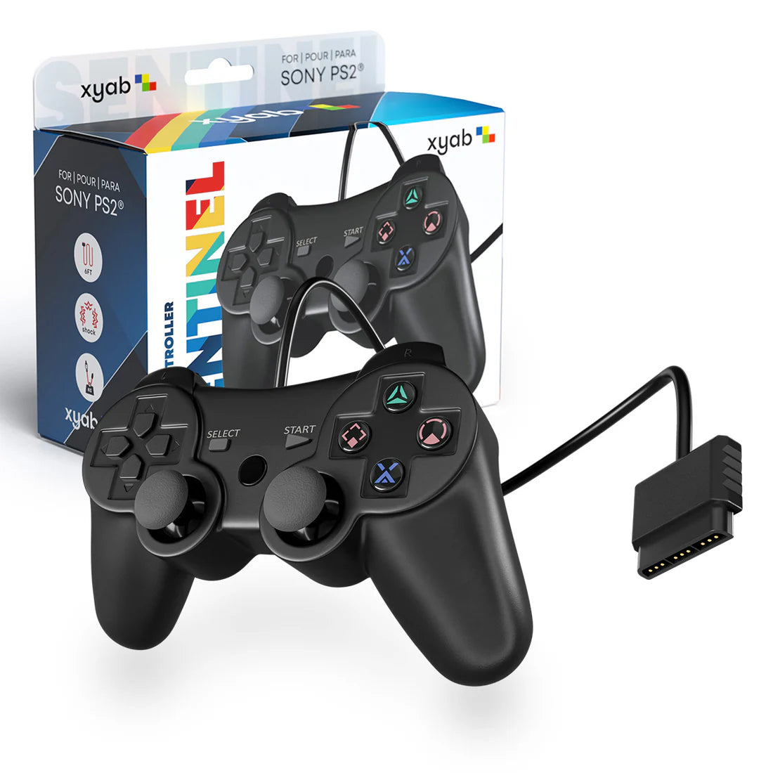 【PS】ネットプレイコントローラー SENTINEL Wired Controller for PS2 | Black Gamepad Replacement