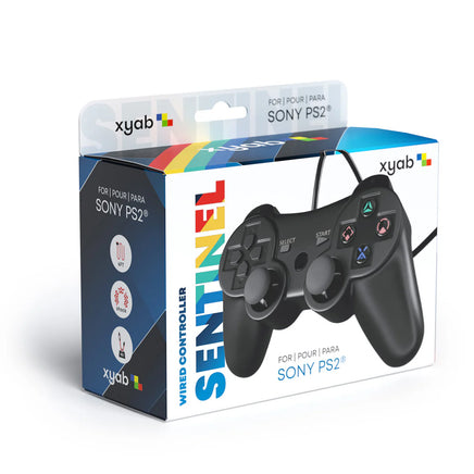 Sentinel Wired Controller For PlayStation 2 Black Gamepad Replacement Brand New - Front View of Retail Box
