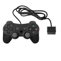 Sentinel Wired Controller For PlayStation 2 Black Gamepad Replacement Brand New - View Showing Game Pad Outside of Retail Box to Shot Detail of GamePad, Cord, and Console Connector