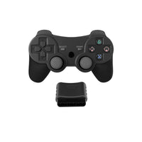 Specter Wireless Controller For PlayStation 2 Black Gamepad Replacement Brand New - Straight On View of Controller and Receiver Outside of Retail Package