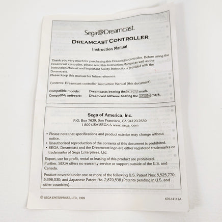 Sega Dreamcast Controller instruction manual on a white background
