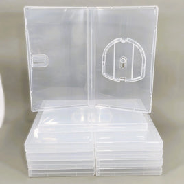 Sony PSP Replacement Game Case 10-Pack – Empty Clear UMD Disc Storage Case - View of one open case sitting neatly atop a stack of close cases