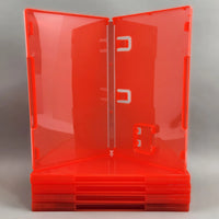 Nintendo Switch 2 Replacement Game Case 5-Pack - Alternate view of 5 empty Cartridge Cases [Red] - View of an open case showing manual clips and cartridge holder sitting on top of a stack of 4 more closed cases, new condition