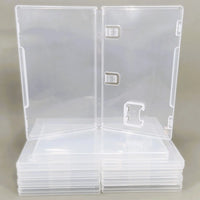 Nintendo Switch Replacement Game Case 10-Pack – New Clear Empty Cartridge Case - View of one open case sitting neatly on top of a stack of closed cases