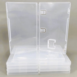Nintendo Switch Replacement Game Case 10-Pack – New Clear Empty Cartridge Case - View of one open case sitting neatly on top of a stack of closed cases