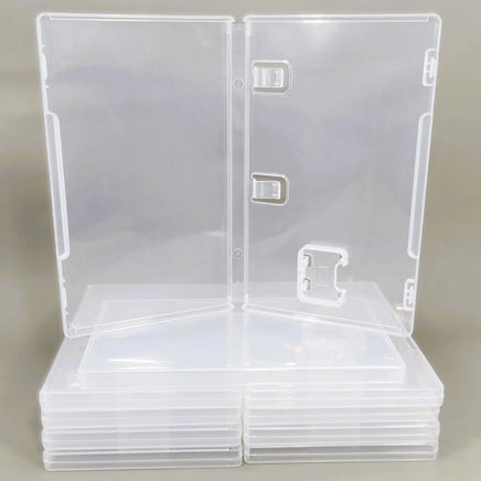 Nintendo Switch Replacement Game Case 10-Pack – New Clear Empty Cartridge Case - View of one open case sitting neatly on top of a stack of closed cases