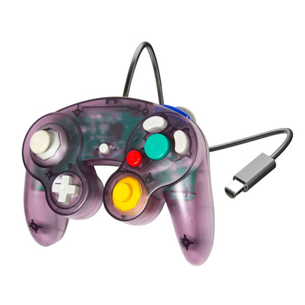 Wired Controller For Nintendo GameCube Wii Atomic Purple Gamepad Replacement Brand New - View of Controller Outside of Package Showing Close Up Detail