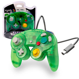Wired Controller For Nintendo GameCube Wii Jungle Green Gamepad Replacement Brand New - Front of Retail Package and Loose Controller to Show Detail