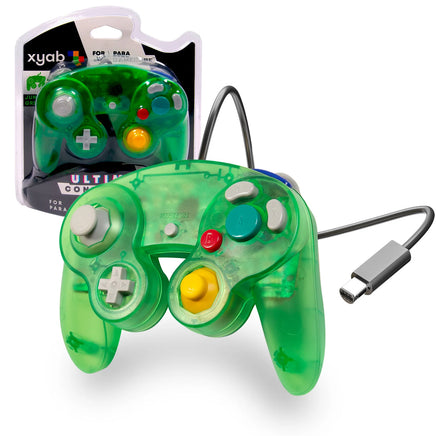 Wired Controller For Nintendo GameCube Wii Jungle Green Gamepad Replacement Brand New - Front of Retail Package and Loose Controller to Show Detail