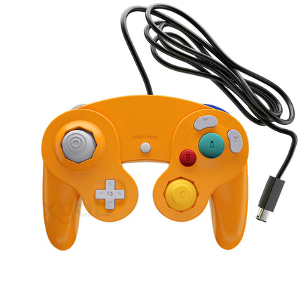 Wired Controller For Nintendo GameCube Wii Spice Orange Gamepad Replacement Brand New - View of Controller out of Package with Cord and Console Connector Plug Visible
