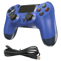 Wireless Controller For PlayStation 4 Deep Blue Ps4 Gamepad Replacement Brand New - Angled View of Controller and Charging Cable Outside of Retail Box