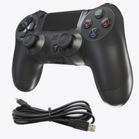 Wireless Controller For PlayStation 4 Pitch Black PS4 Gamepad Replacement Brand New - Angled Front View of Controller and Charging Cable Outside of Retail Box