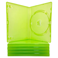 Replacement Game Cases For Xbox 360 Disc Cases 5 Pack Green Brand New Loose - Open Case Sitting on top of stack of empty cases