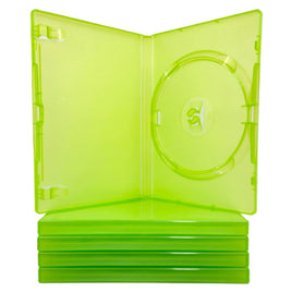 Replacement Game Cases For Xbox 360 Disc Cases 5 Pack Green Brand New Loose - Open Case Sitting on top of stack of empty cases