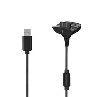 Xbox 360 Wireless Controller Charging Cable Black Play Charge Brand New Loose - View Showing Cord Connectors Close Up
