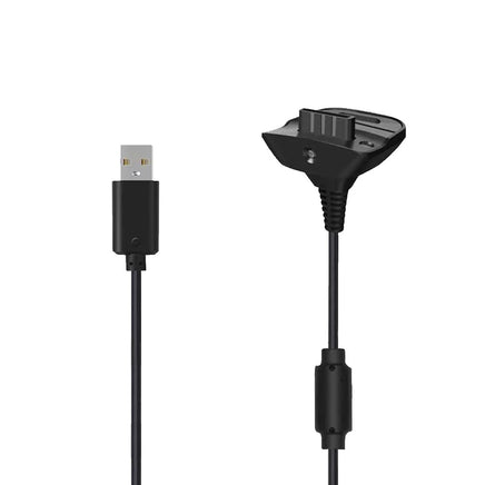 Xbox 360 Wireless Controller Charging Cable Black Play Charge Brand New Loose - View Showing Cord Connectors Close Up