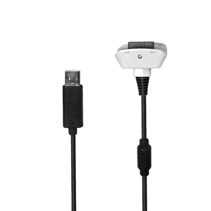 Xbox 360 Wireless Controller Charging Cable White Play Charge Brand New Loose - View Showing Connector Detail Close Up