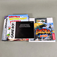 Godzilla Domination! for Game Boy Advance - Full contents of retail game release on display including the game cart, box, and manual, very good condition