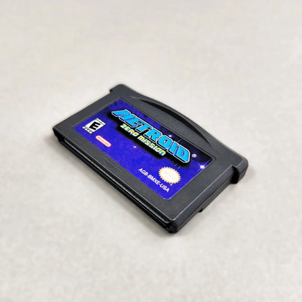 Metroid Zero Mission for Game Boy Advance - Front angled view of authentic cartridge showing label artwork and game title, good condition, loose