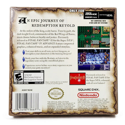 Final Fantasy IV Advance Game Boy Advance GBA Like New - Back Of Authentic Game Box