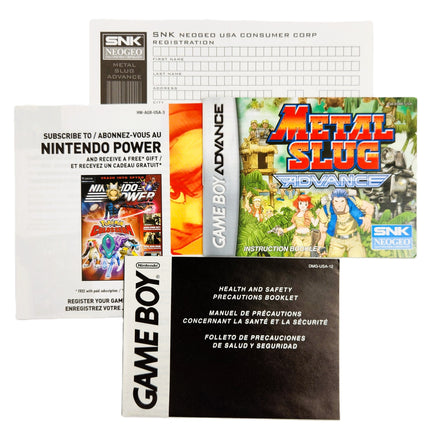 Metal Slug Advance Game Boy Advance GBA Very Good - Paperwork such as Manual and Safety Precautions Booklet and Warranty Registration Card