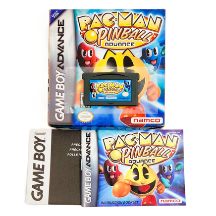 Pacman Pinball Game Boy Advance CIB Good - Retail Game Box Contents showing Cartridge and Manual