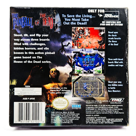 The Pinball Of The Dead Game Boy Advance CIB Good - Back Of Authentic Game Box