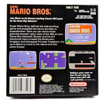 Super Mario Bros Classic Nes Series Game Boy Advance GBA Very Good - Back Of Game Box