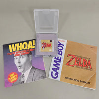 The Legend Of Zelda Link's Awakening - Game Cartridge Front Label Shown With Instruction Manual and Pamphlet