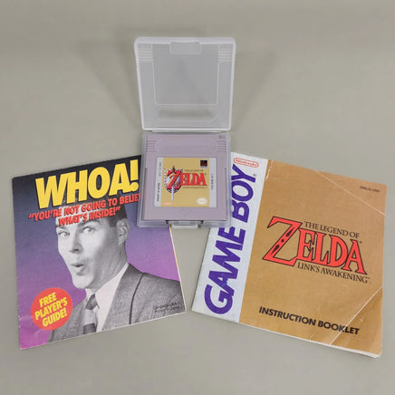 The Legend Of Zelda Link's Awakening - Game Cartridge Front Label Shown With Instruction Manual and Pamphlet