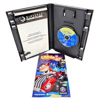 Crash: Tag Team Racing - Nintendo GameCube - Open case showing game disc in tray with instruction manual front shown