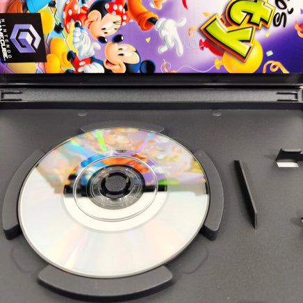 Disney's Party Nintendo GameCube Like New CIB - Game case with close up view of scratch free game disc surface, like new condition