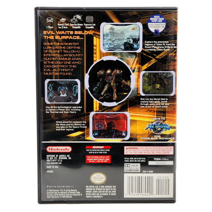 Metroid Prime Nintendo GameCube Very Good - Rear view of official game case showing artwork and screenshots