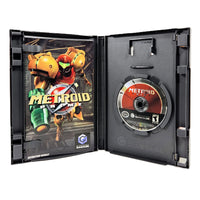 Metroid Prime Nintendo GameCube Very Good - View of open case displaying game disc and instruction manual neatly arranged