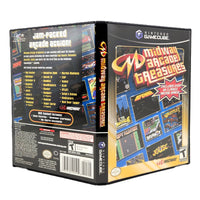 Nintendo GameCube 'Midway Arcade Treasures' game case shown in a three-quarter studio view, displaying the front cover, spine, and back panel of the physical game packaging.