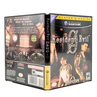 Resident Evil Zero for Nintendo GameCube video game case shown from the front and back, featuring character portraits, game credits, and packaging details on a plain white background.
