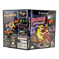 Nintendo GameCube video game box for 'Scooby-Doo! Unmasked' shown in a three-quarter view displaying the front cover, spine, and back packaging artwork on a white background.