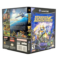 Nintendo GameCube Starfox Adventures video game box set shown at a three-quarter angle, displaying the front cover, spine, and back panel against a plain white background.