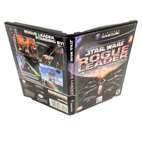 Nintendo GameCube game case for Star Wars: Rogue Leader, showing the front cover, spine, and back with artwork and text.