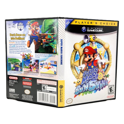 Nintendo GameCube Super Mario Sunshine player's choice edition game case, showing the front and back covers with Mario artwork and product details.