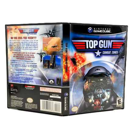 Top Gun: Combat Zones video game case for the Nintendo GameCube, showing the front cover, back cover, and spine on a plain white background.
