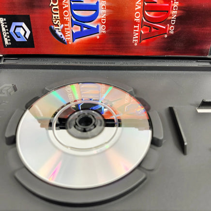The Legend Of Zelda Ocarina Of Time Master Quest Nintendo GameCube Very Good CIB - Open game case with close up view of scratch free game disc surface