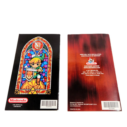 Two Nintendo GameCube instruction booklet back covers for The Legend of Zelda: Ocarina of Time and Master Quest games, displayed side-by-side on a white background.
