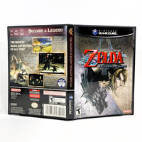 Nintendo GameCube 'The Legend of Zelda: Twilight Princess' game case showing both the front cover and back cover and spine against a plain white background.