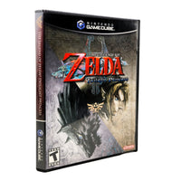 Nintendo GameCube game case for The Legend of Zelda: Twilight Princess, shown at a three-quarter angle on a plain white background.