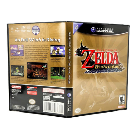 Nintendo GameCube game case for The Legend of Zelda: Wind Waker, showing the front, spine, and back panels of the retail packaging.
