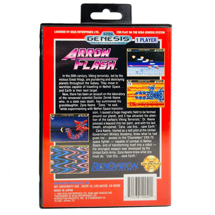 Arrow Flash Sega Genesis Like New CIB - Game Box Back Artwork