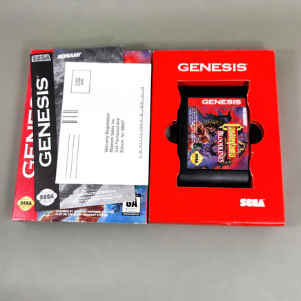 Castlevania: Bloodlines [Cardboard Box] Sega Genesis - Alternate open view of retail game box showing cartridge and registration card, like new condition